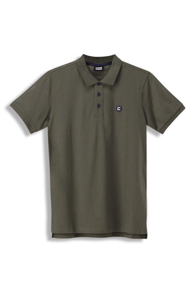 Front View: Sophisticated Beetle-colored knit golfer with a deep, earthy tone.