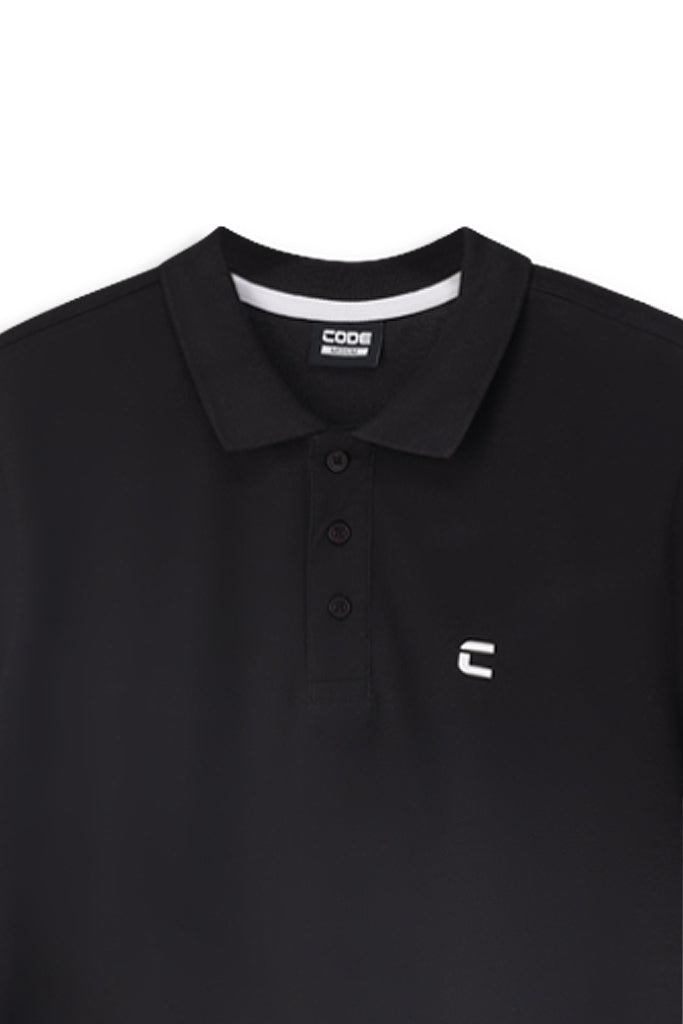 Stylish black Kasi Golfer 157013 polo shirt with knitted collar and button-up placket, perfect for comfort and classic look.