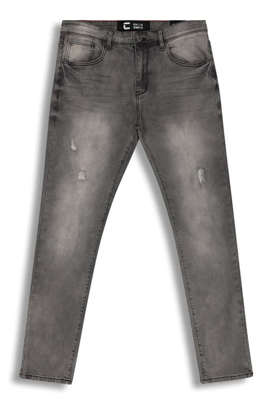 Skinny Fashion Jeans - Grey featuring a classic five-pocket design and a distressed look.