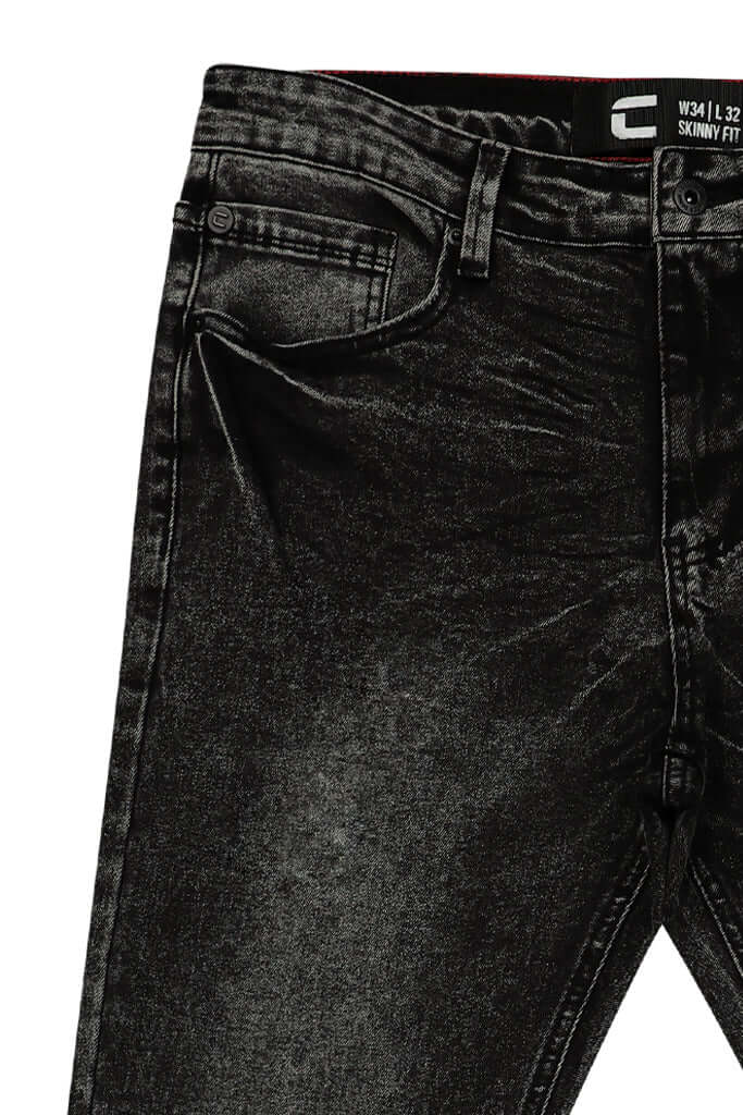 Skinny Fashion Jeans - Black Wash featuring a five-pocket design and zip closure, showcasing modern style and comfort.
