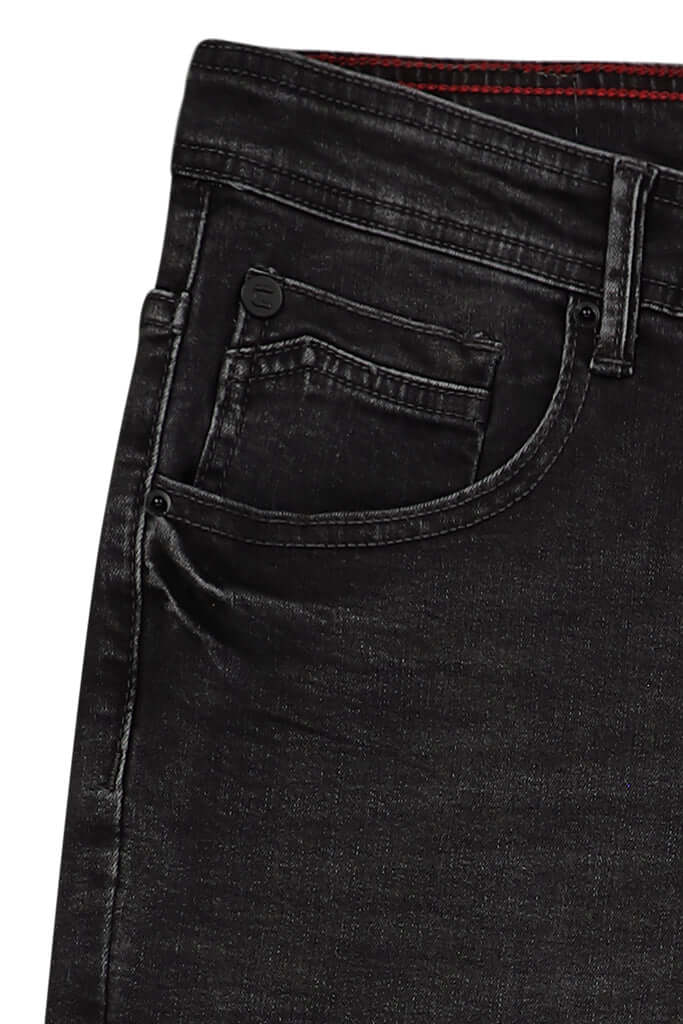 Skinny Fashion Jeans - Washed Black close-up showing five-pocket design and zip closure.