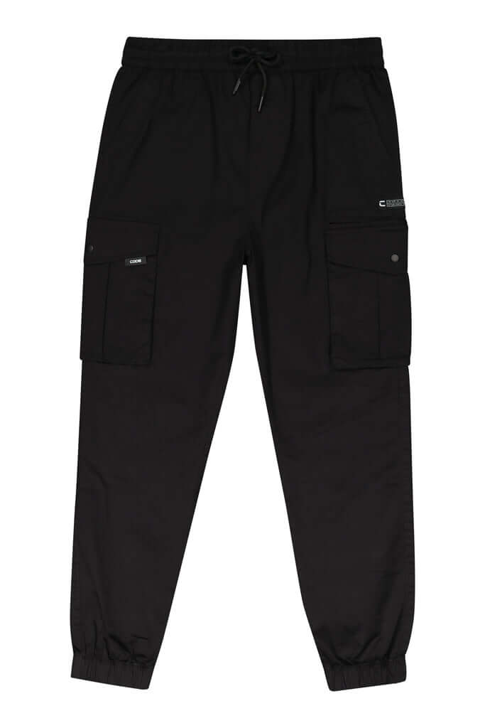 Cargo pants _ 163573 _ BLACK, slim-fit design, elastic waistband, functional pockets, soft cotton blend fabric.