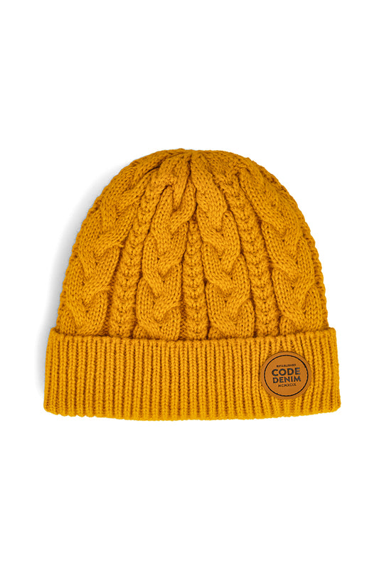 Cable Knit Beanie _ 147190 _ Deep Mustard