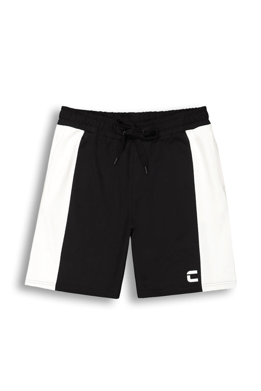 Front View: Sleek black jogger shorts with a comfortable, sporty fit.