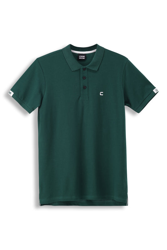 Front View: Deep rain forest green golfer with a sophisticated touch.