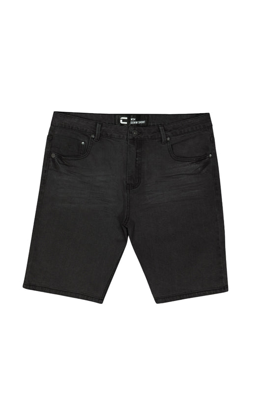 Front View: Casual medium grey denim shorts with a versatile design.