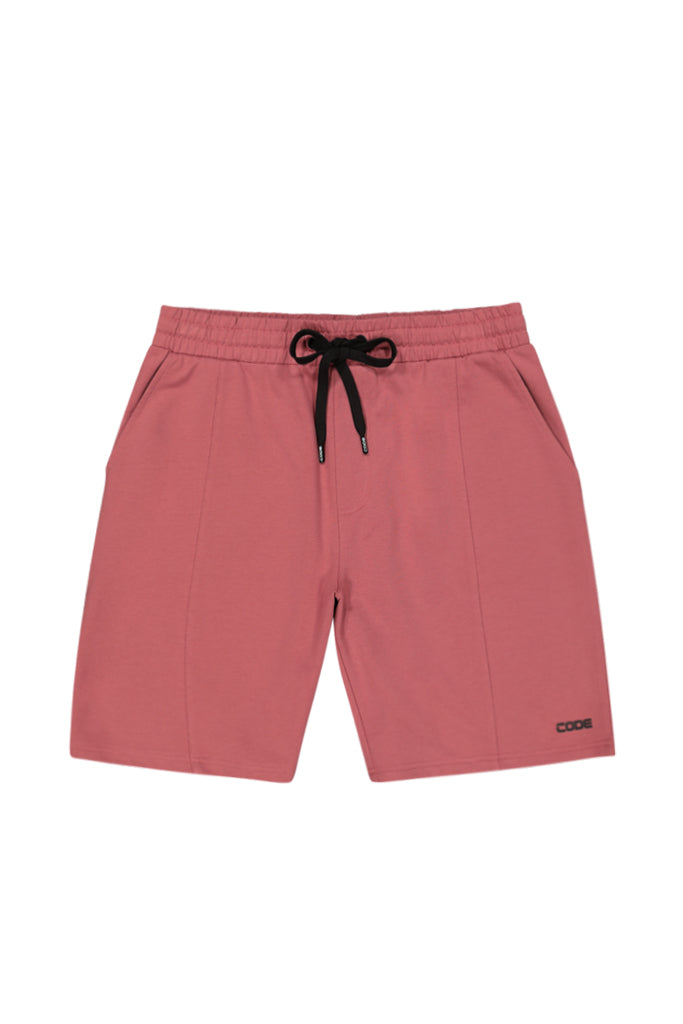 Front view: Trendy dark rose jogger shorts with a relaxed fit.