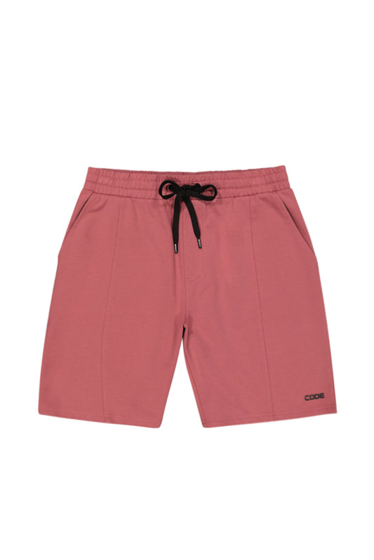 Front view: Trendy dark rose jogger shorts with a relaxed fit.