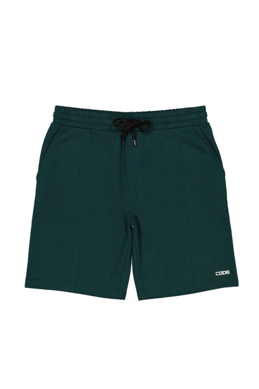 Front view: Deep teal jogger shorts with a sporty, casual feel.