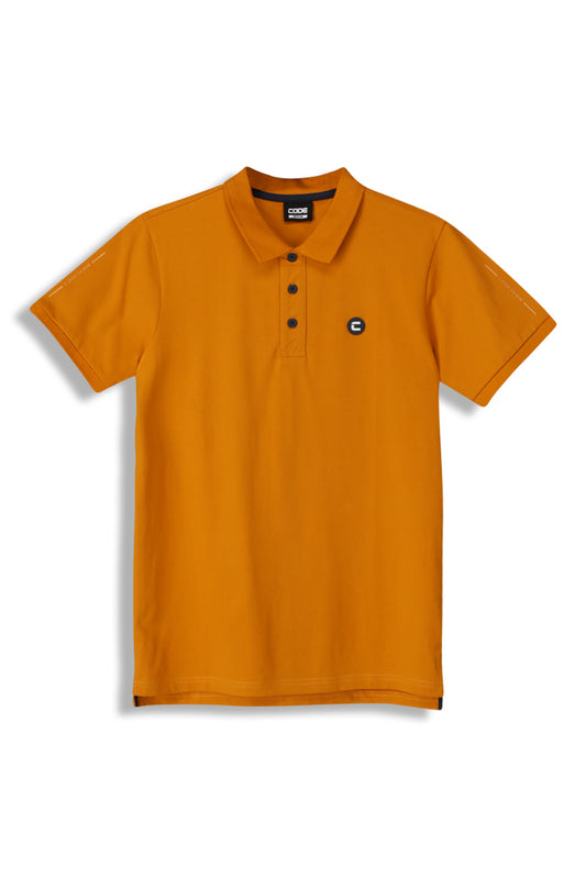 Front view: Eye-catching mustard Kasi golfer with a timeless polo design.