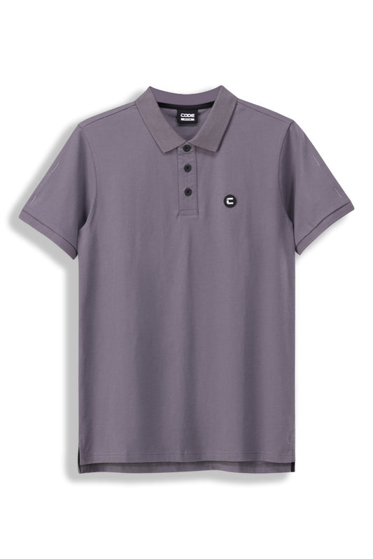 Front view: Sleek dark grey Kasi golfer with a structured collar.