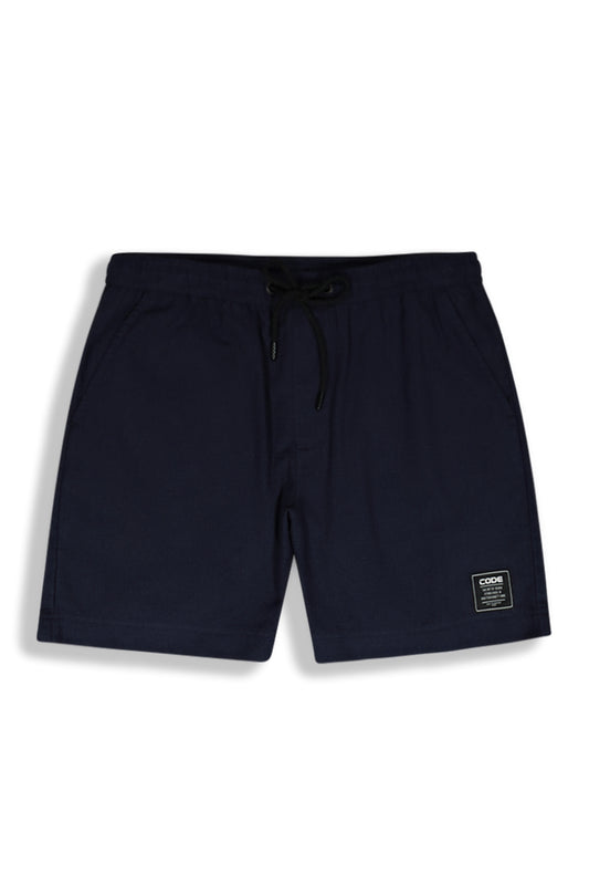 Front view: Navy pull-on shorts designed for comfort and ease.