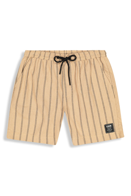 Front view: Ecru pull-on shorts designed for comfort and ease.