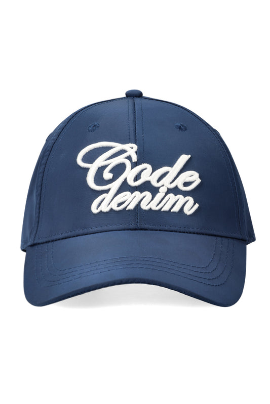 Front view: A deep navy peak cap with a structured six-panel design for a classic sporty look.