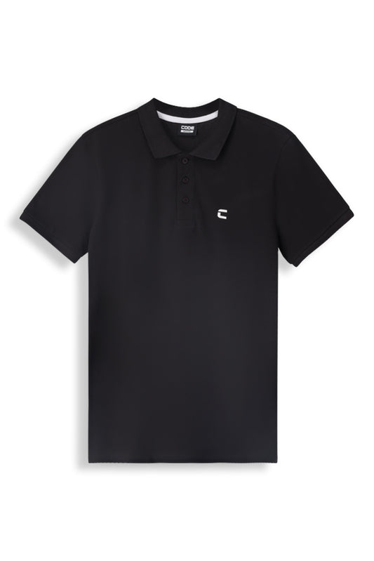 Kasi Golfer 157013 Black polo shirt made from soft cotton jersey with a slim silhouette and knitted collar.