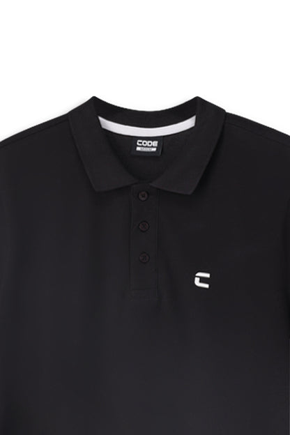 Stylish black Kasi Golfer 157013 polo shirt with knitted collar and button-up placket, perfect for comfort and classic look.