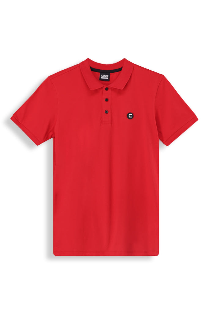 Kasi Golfer Fire Red, stylish cotton polo shirt with buttoned neckline and slim fit for breathable comfort.