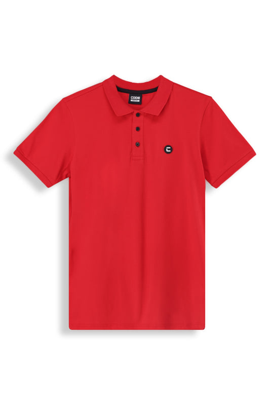Kasi Golfer Fire Red, stylish cotton polo shirt with buttoned neckline and slim fit for breathable comfort.