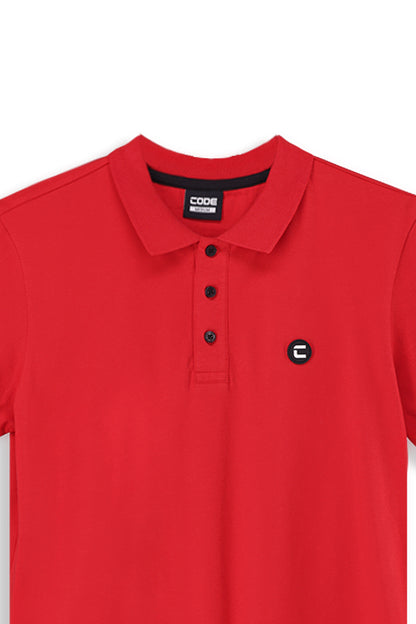 Kasi Golfer 157018 Fire Red cotton polo with buttoned neckline, offering breathable comfort and a slim fit.
