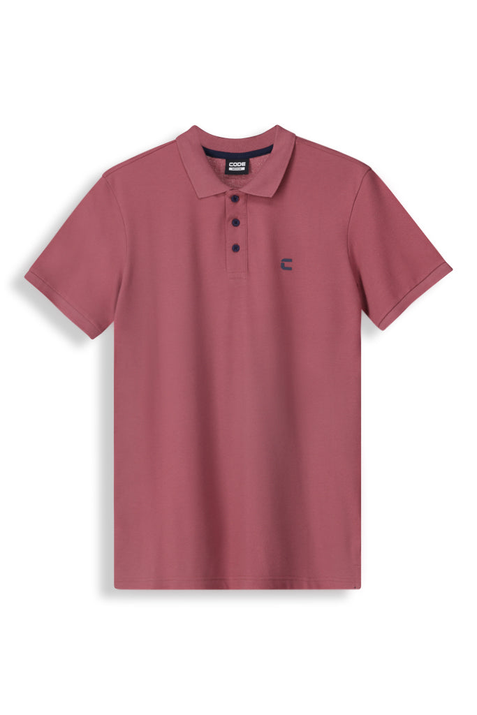 Dark rose golfer shirt featuring a slim fit, soft cotton, and knitted collar for a stylish wardrobe addition.