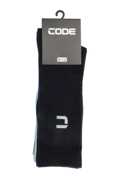 3-pack tube socks with bold imperial blue and multi-color design, perfect for casual or athletic wear.