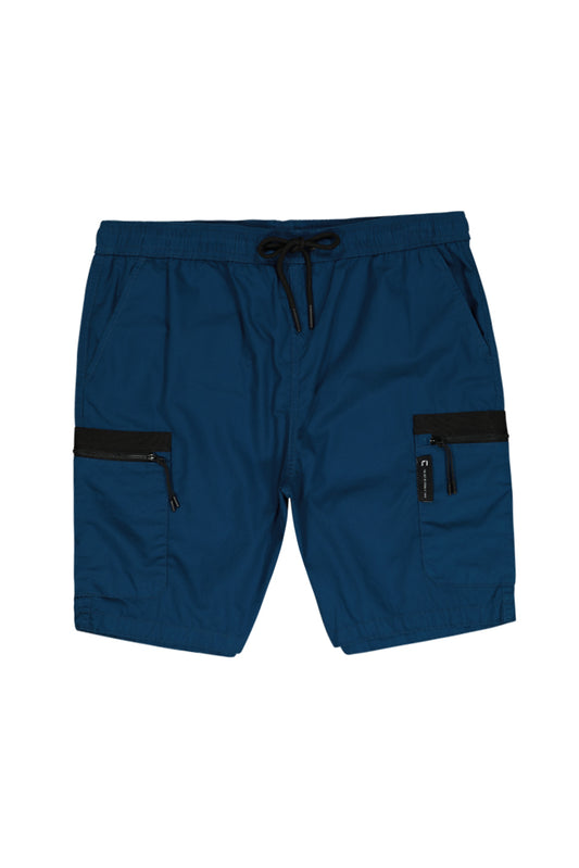 Front View: Cool opal blue cargo shorts for a fresh summer style.