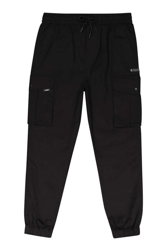Cargo pants _ 163573 _ BLACK, slim-fit design, elastic waistband, functional pockets, soft cotton blend fabric.
